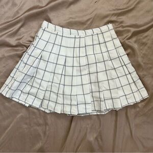 Pleated White Plaid Mini Skirt